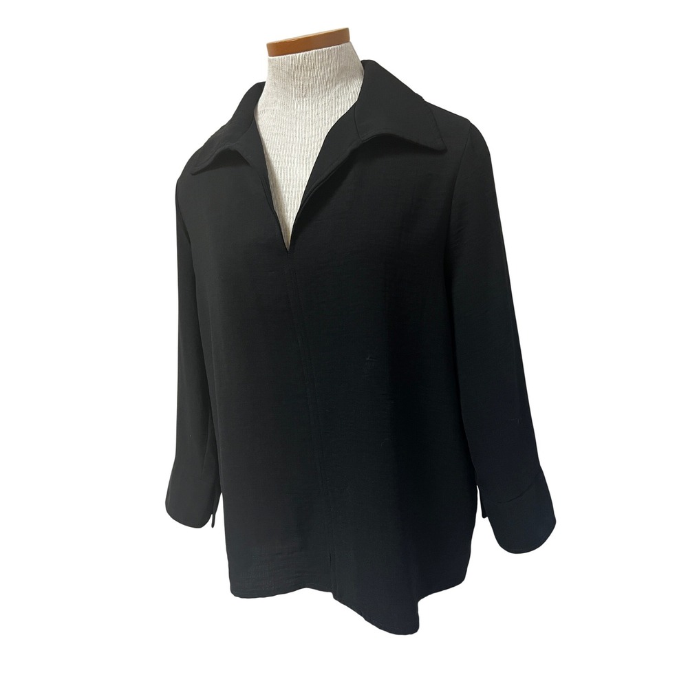 Joseph Ribkoff Tunic Top Women 8 Black Excellent Split Neck Long Sleeve Blouse